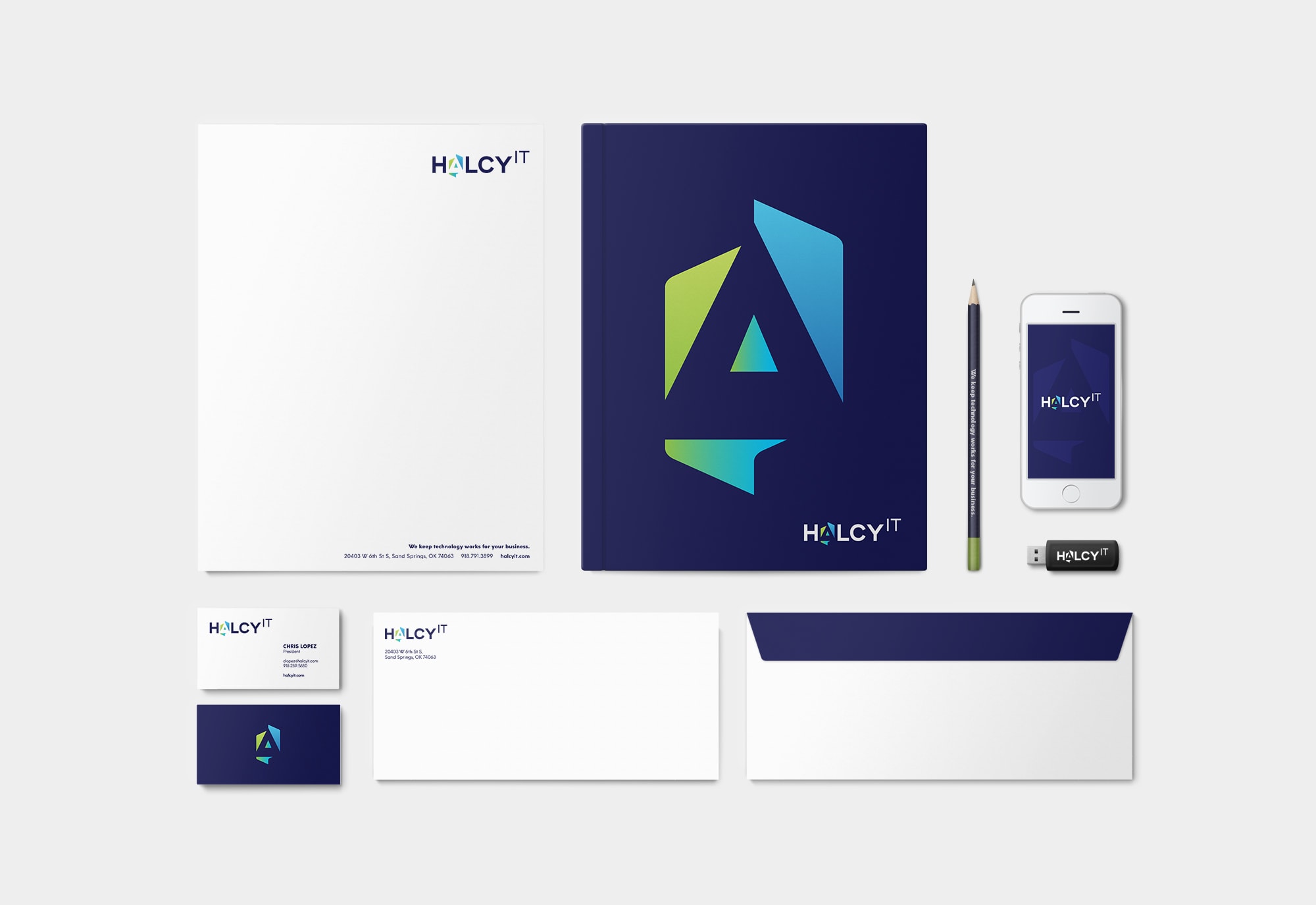 HalcyIT Logo Design on Stationary Set
