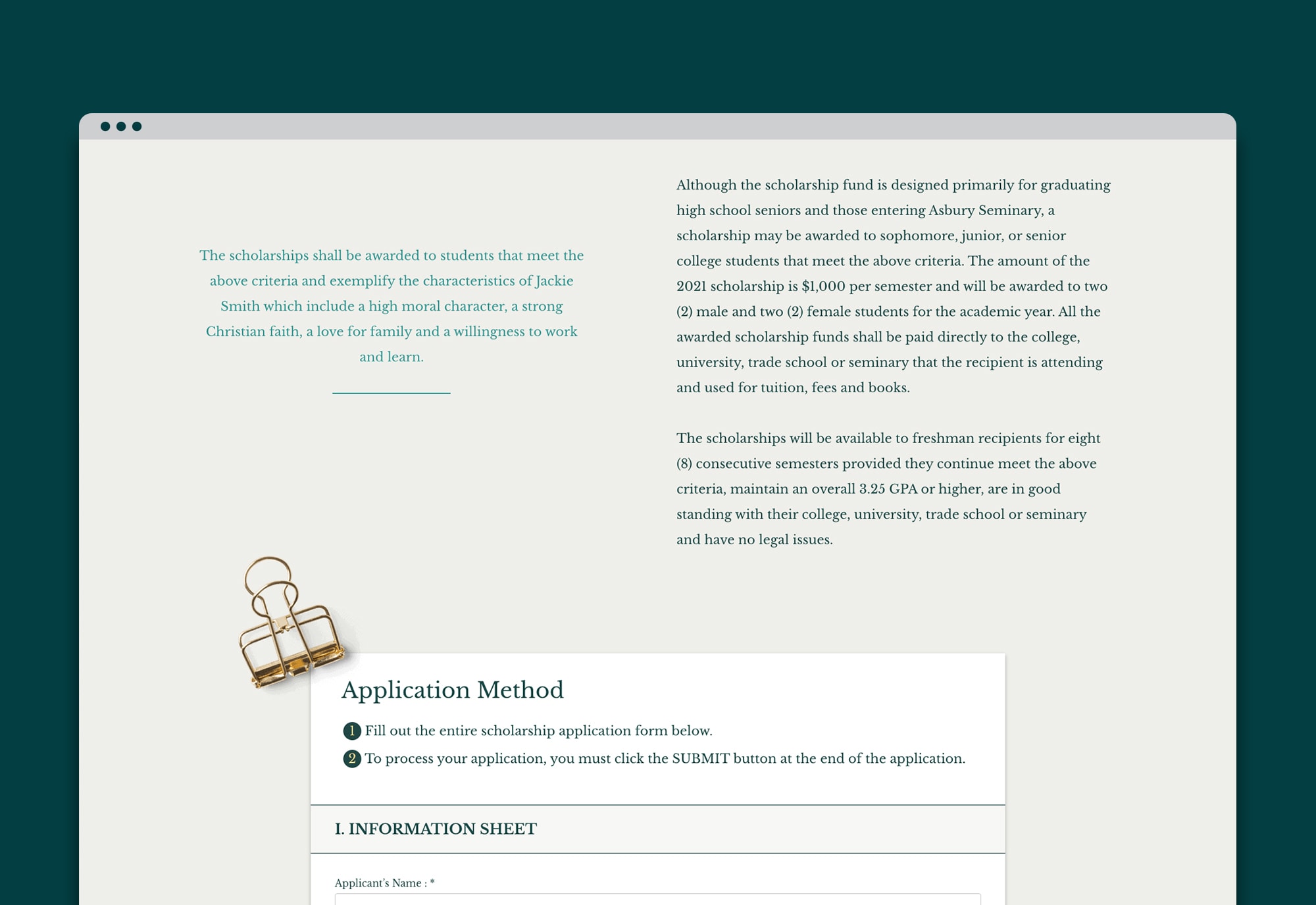 Jackie Smith Foundation Website Design &amp; Development Application Requirement