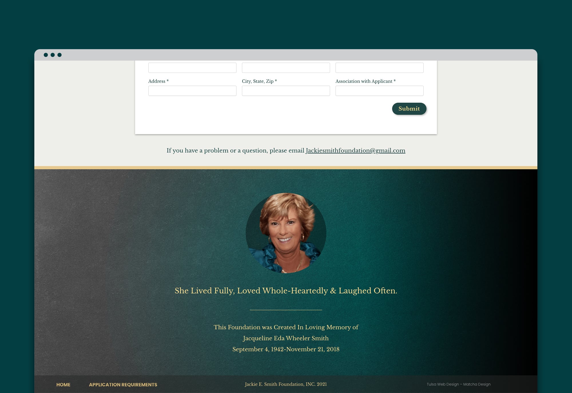Jackie Smith Foundation Website Design &amp; Development Footer
