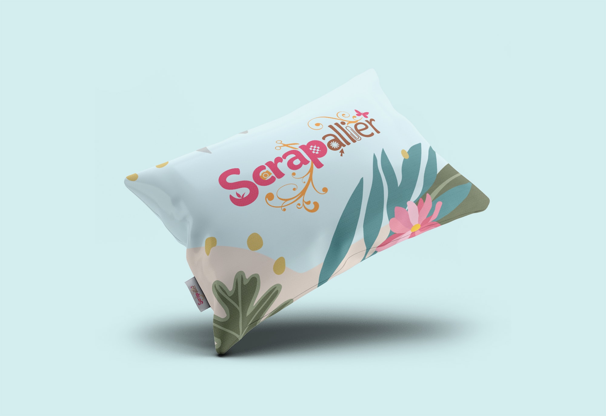 Scrapallier Logo Design on Pillow by Matcha Design